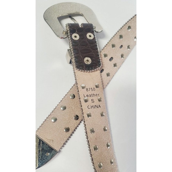 Western Leather S Belt Bling Concho Rhinestone Studs Pave Adjust Buckle - Picture 8 of 8